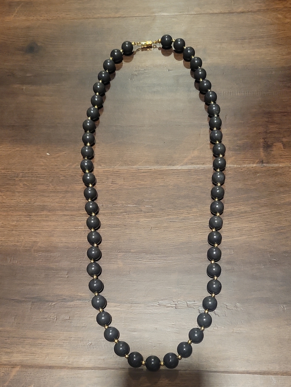 Vintage Black And Gold Beaded Necklace with Gold Screw Clasp